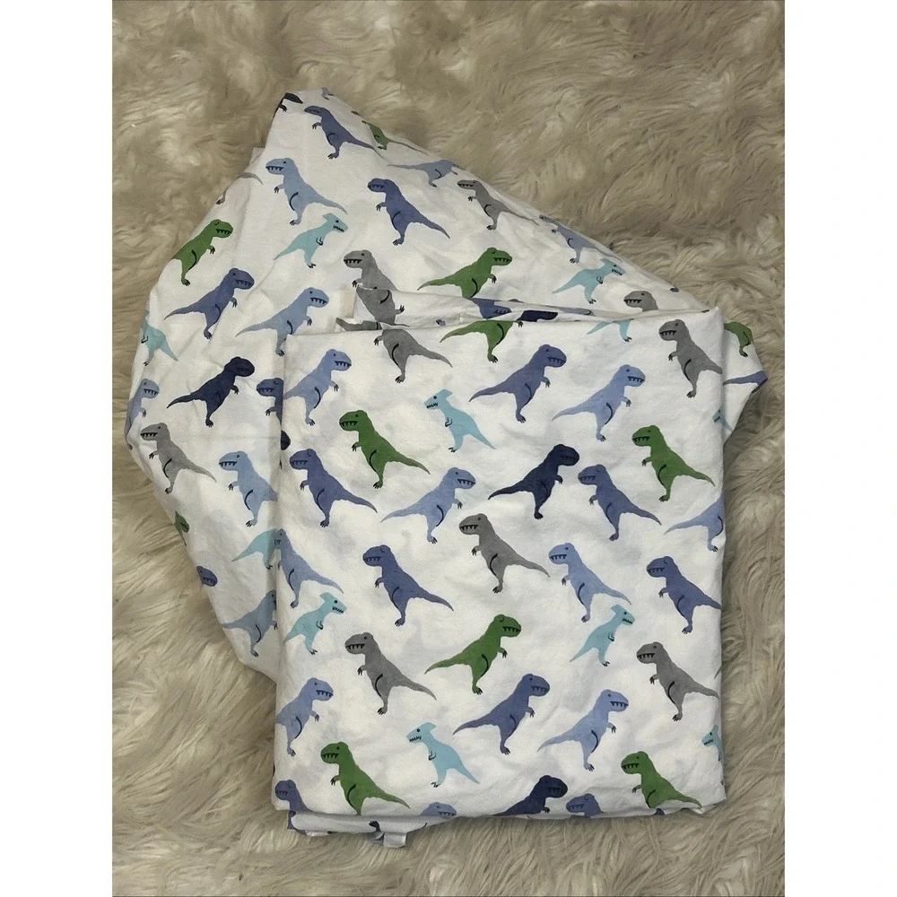 Pottery Barn Kids Dinosaur Twin Sheet Set Flat & Fitted Warren Dino Blue White